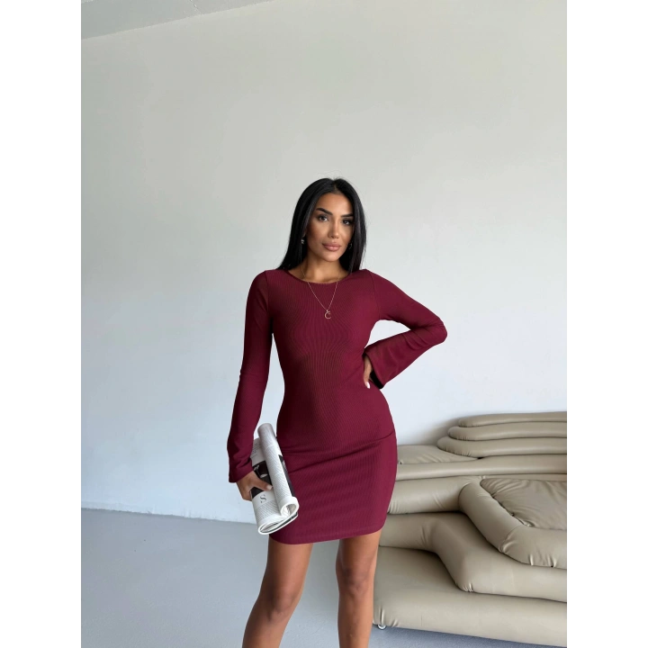 Prenses kol esnek kumaş elbise bordo f2334