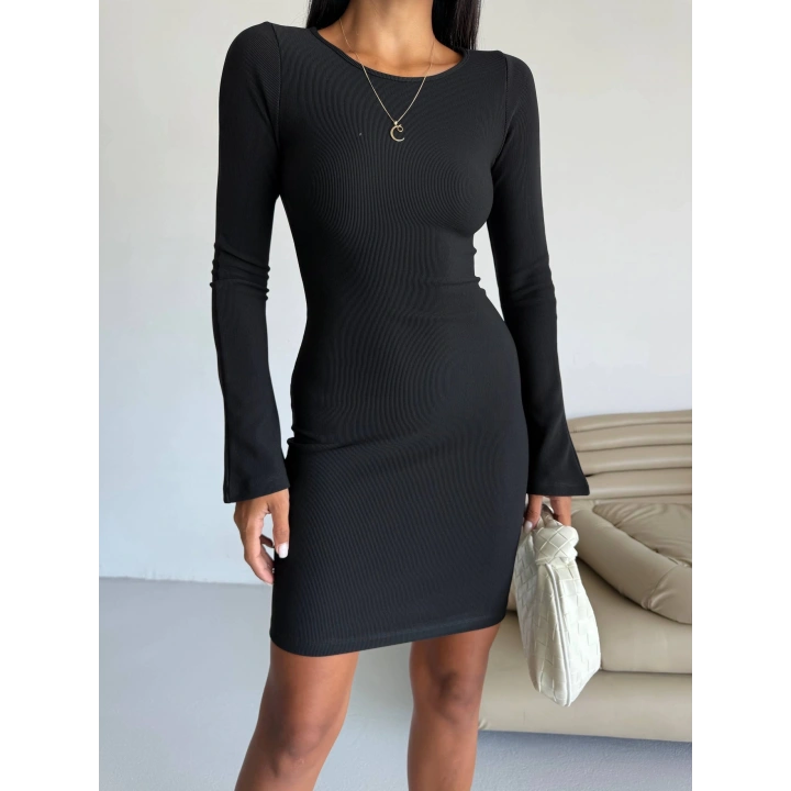 Prenses kol esnek kumaş elbise siyah f2334