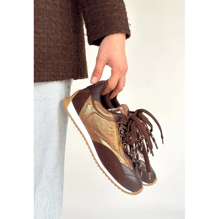 Ranu Kahverengi Cilt Paraşüt Detaylı Bağcıklı Spor Ayakkabı