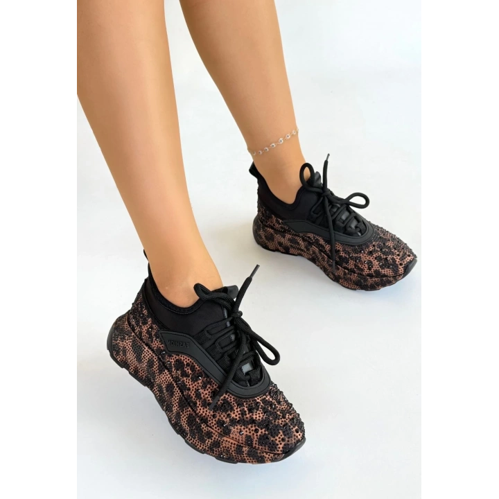 Rimay Kahverengi Cilt Boncuk İşlemeli Spor Ayakkabı