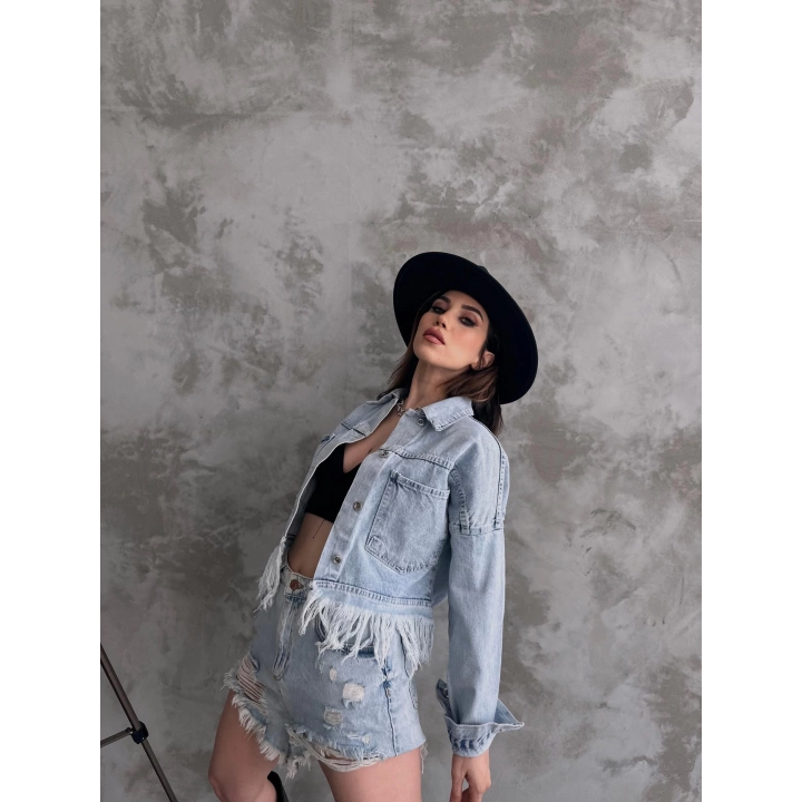 Saçak Detaylı Denim Ceket