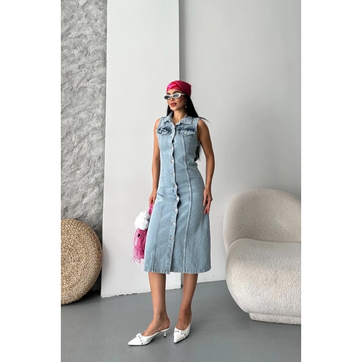 Sıfır kol kar yıkama tunik ceket mavi d2520