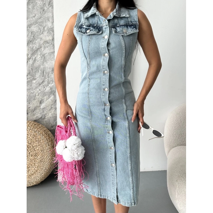 Sıfır kol kar yıkama tunik ceket mavi d2520