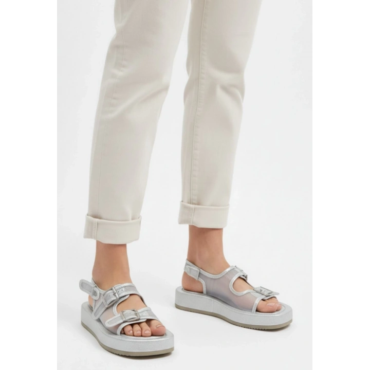 Sinna Gümüş Cilt Tül Detaylı Sandalet