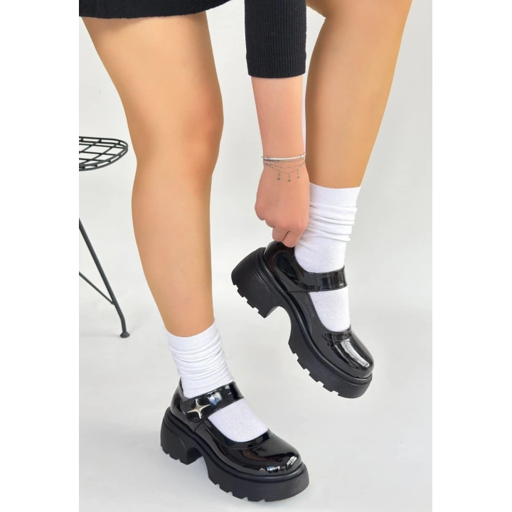 Siyat Siyah Rugan Dolgu Topuk Oxford Ayakkabı