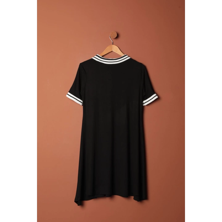Süprem Kumaş Polo Yaka Elbise-Siyah