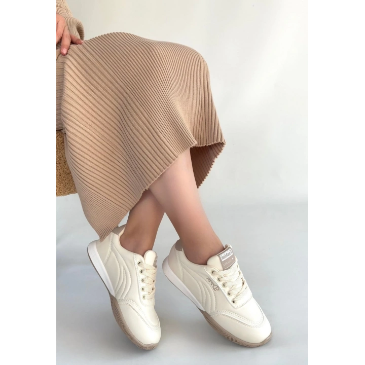 Tawen Bej Cilt Bağcıklı Spor Ayakkabı