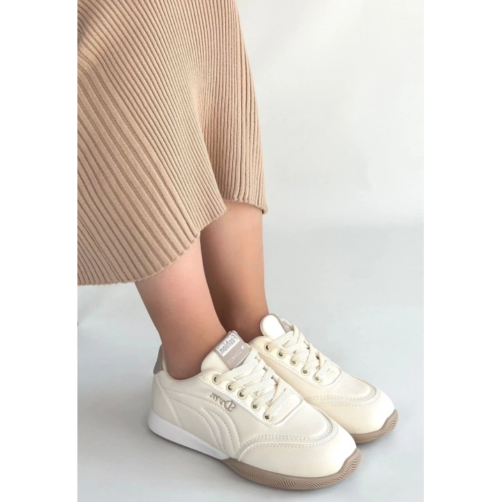 Tawen Bej Cilt Bağcıklı Spor Ayakkabı