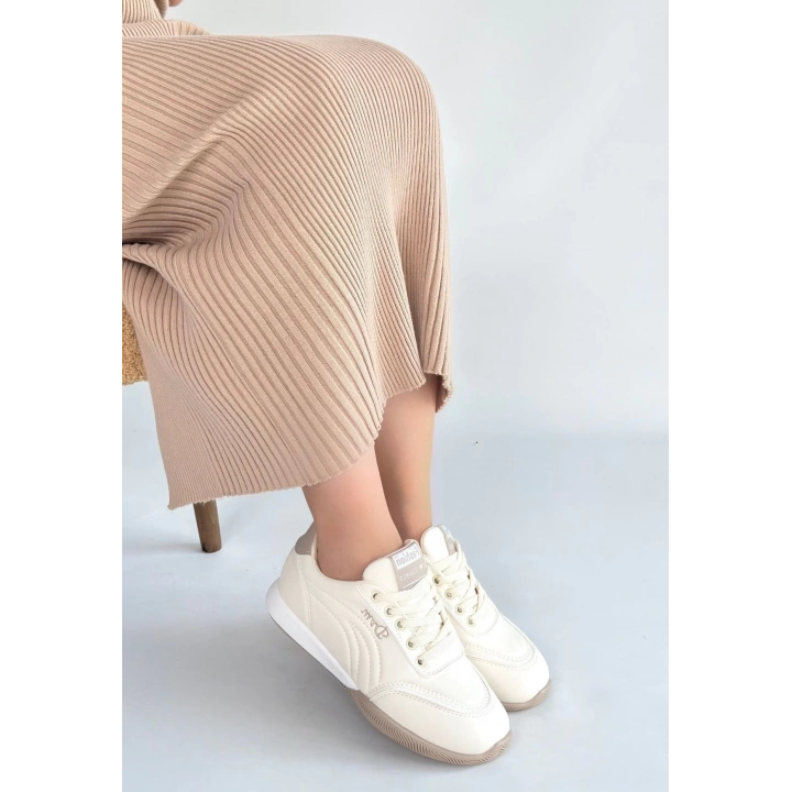 Tawen Bej Cilt Bağcıklı Spor Ayakkabı