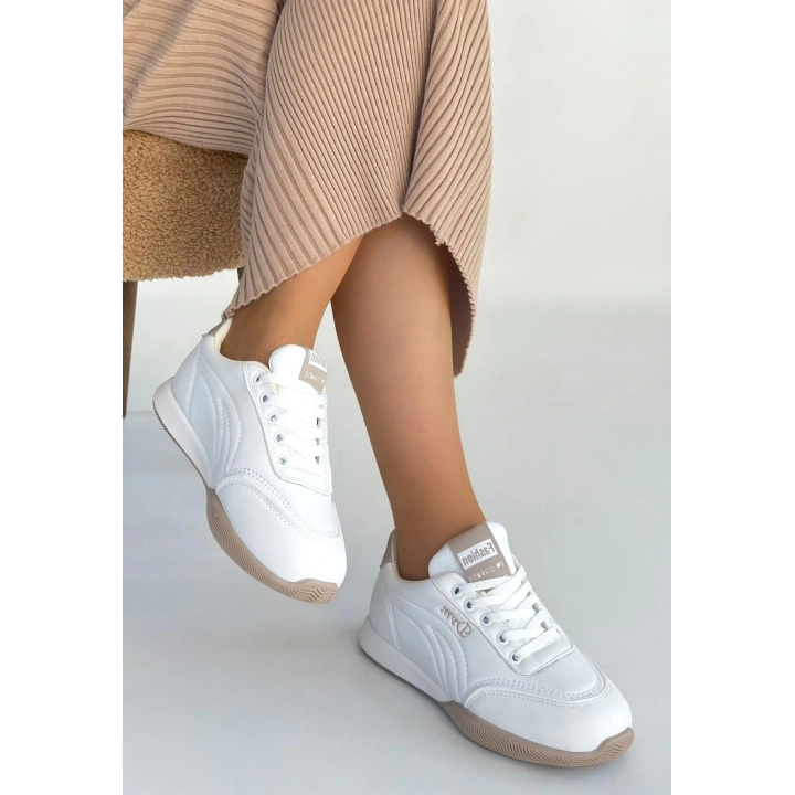 Tawen Beyaz Cilt Bağcıklı Spor Ayakkabı