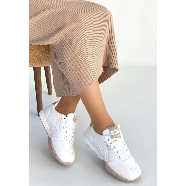 Tawen Beyaz Cilt Bağcıklı Spor Ayakkabı