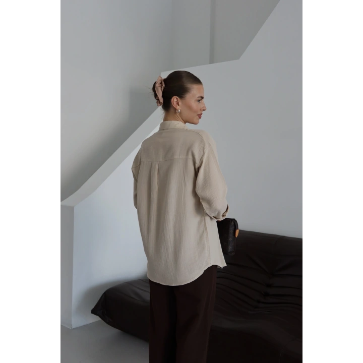 Tek cepli müslin gömlek bej pt