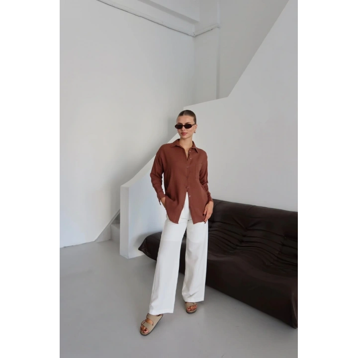 Tek cepli müslin gömlek kahve pt