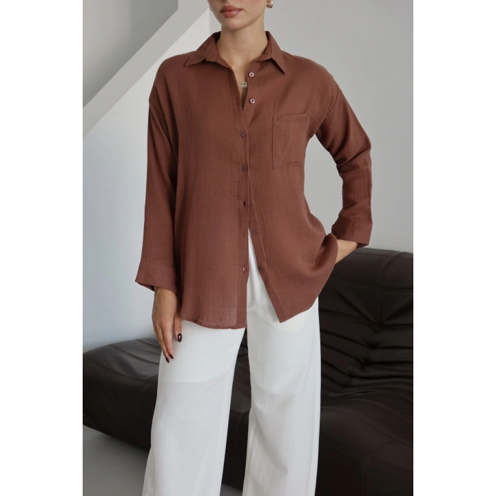 Tek cepli müslin gömlek kahve pt