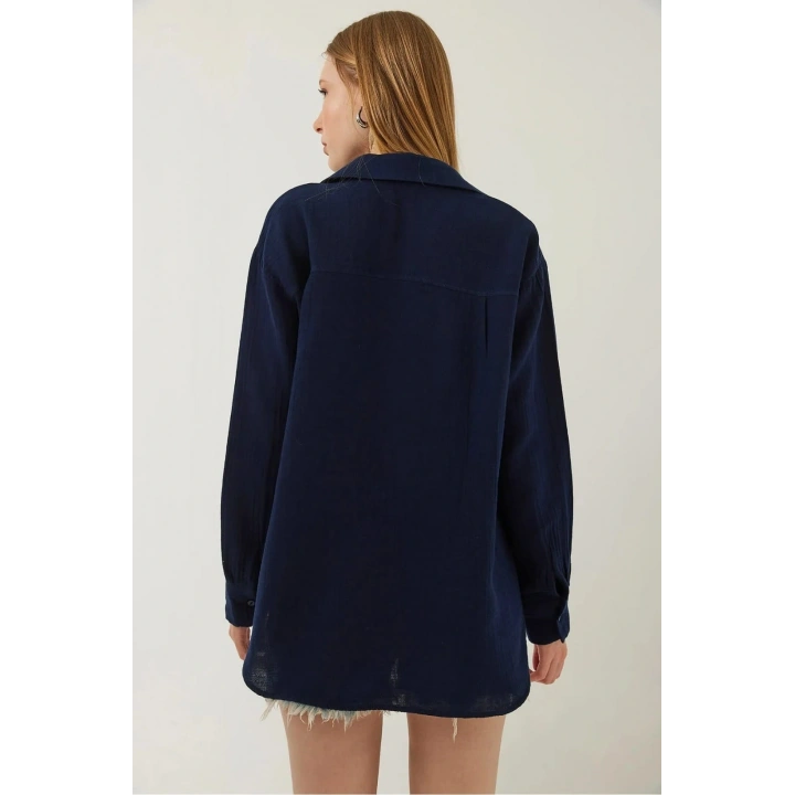 Tek cepli müslin gömlek lacivert pt