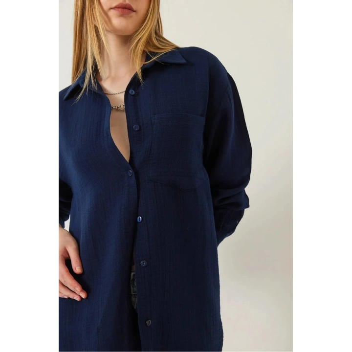 Tek cepli müslin gömlek lacivert pt