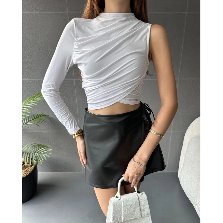 Tek Omuz Drape Detaylı Bluz