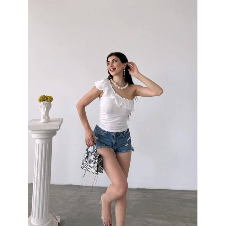 Tek Omuz Fırıfır Detaylı Bluz