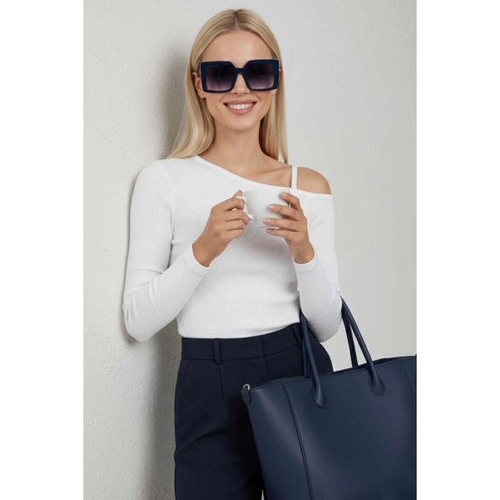 Tek Omuz İpli Bluz Beyaz T4328