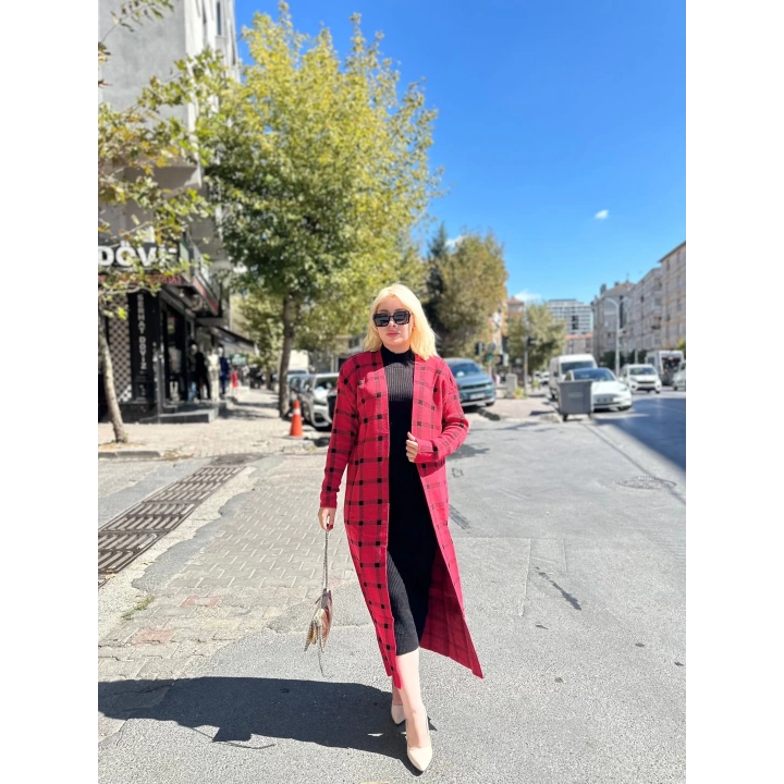 Triko Hırka elbise ikili takım kırmızıSiyah