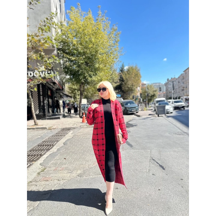 Triko Hırka elbise ikili takım kırmızıSiyah