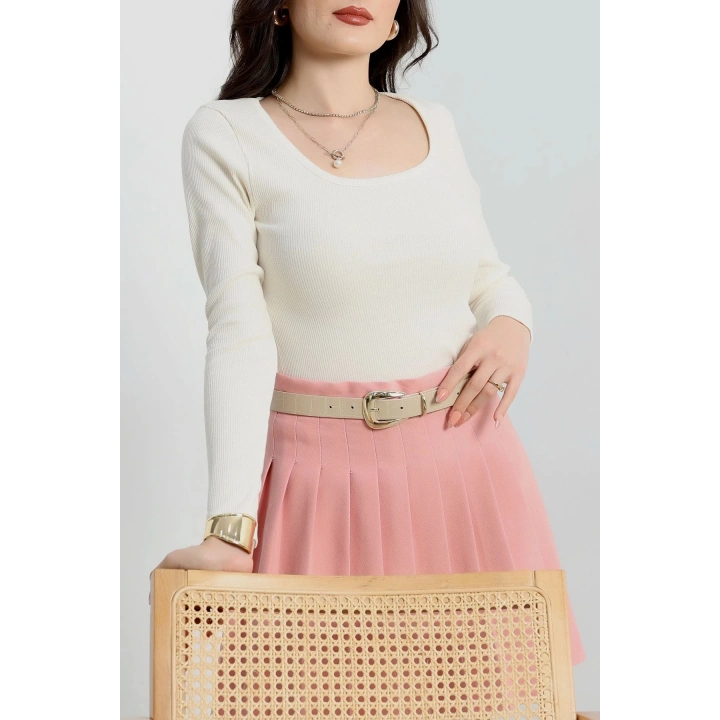 U yaka kaşkorse bluz beyaz A132