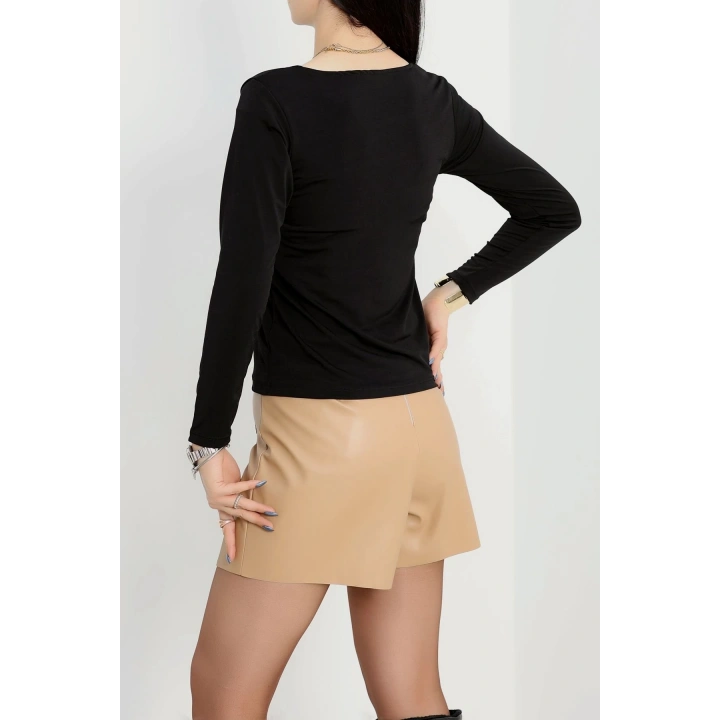 U yaka kaşkorse bluz siyah A132