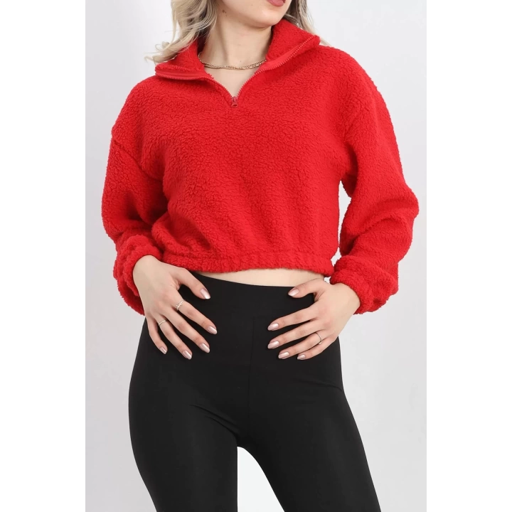 Üç İplik Beli Lastikli Polar Sweat Kırmızı - 20708.1872.