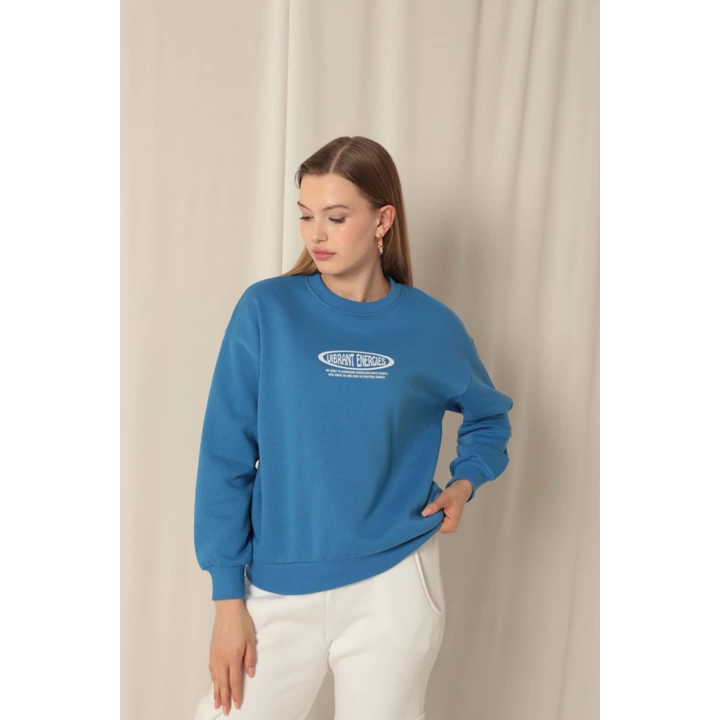 Üç İplik Uıbrant Energıes Baskılı Kadın Mavi Sweat