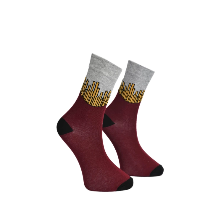 Unisex Patates Kızartması Çorap Bordo - LksÇrp24