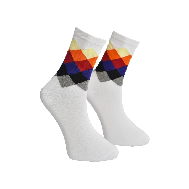Unisex Renkli Kare Çorap Beyaz - LksÇrp16