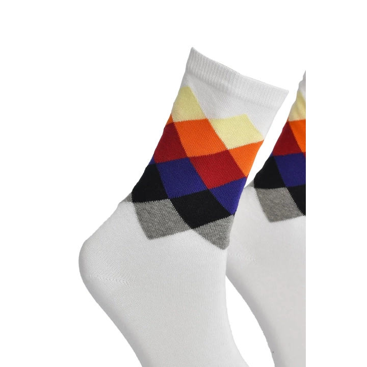 Unisex Renkli Kare Çorap Beyaz - LksÇrp16