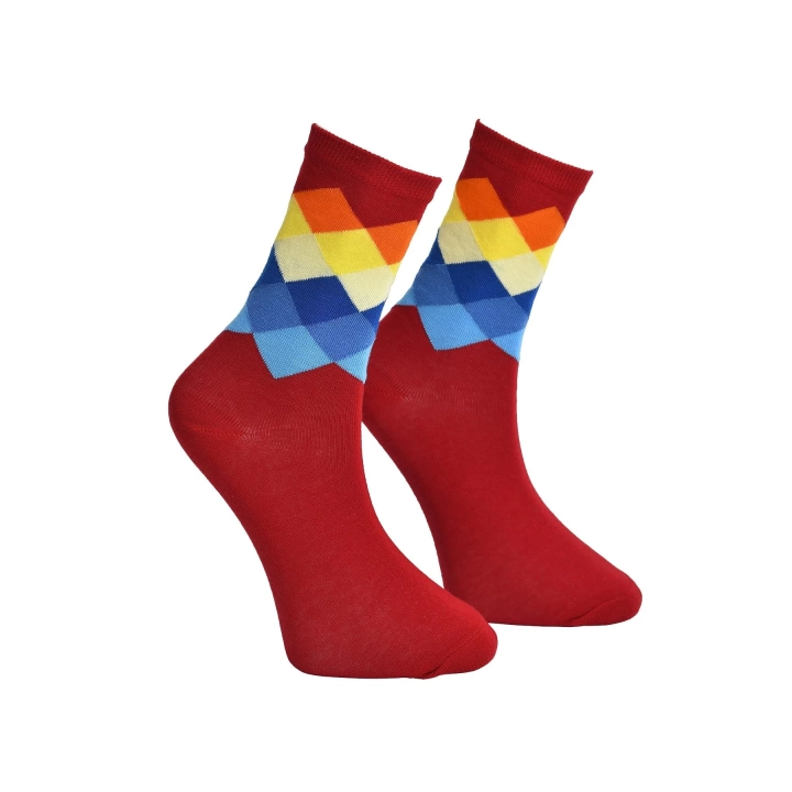 Unisex Renkli Kare Çorap Kırmızı - LksÇrp17