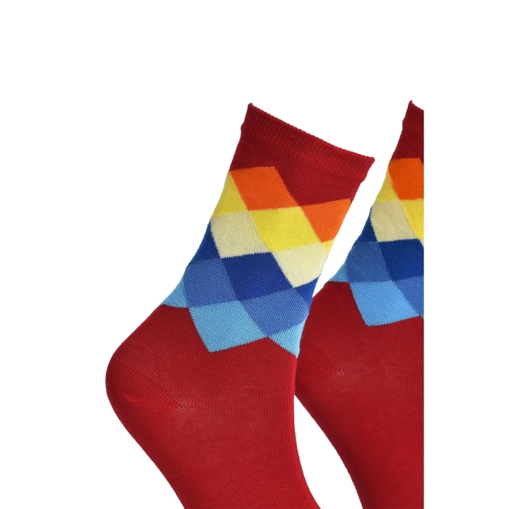 Unisex Renkli Kare Çorap Kırmızı - LksÇrp17
