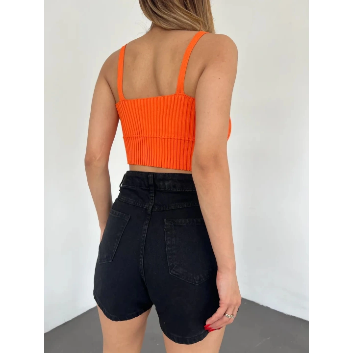V Yaka Askılı Crop Triko Büstiyer Turuncu - DF2202