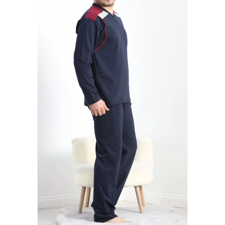 V Yaka Erkek Pijama Takımı Lacivert - 40069.1838.