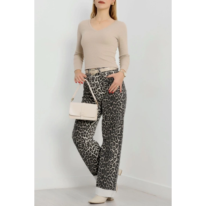 V yaka kaşkorse bluz bej a3699