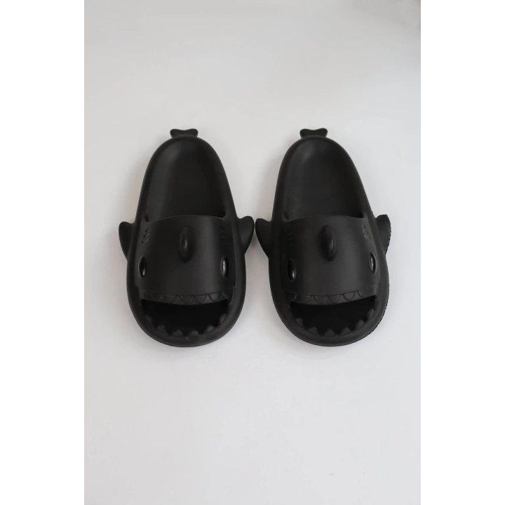 WG500 Köpekbalığı Siyah Unisex Tam Ortopedik Terlik Shark Slides
