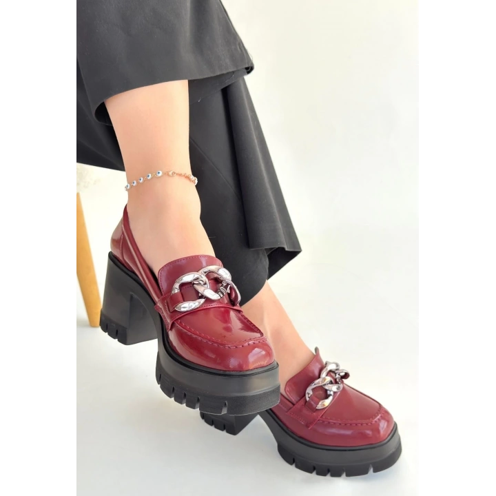 Winar Bordo Rugan Doldu Topuk Ayakkabı