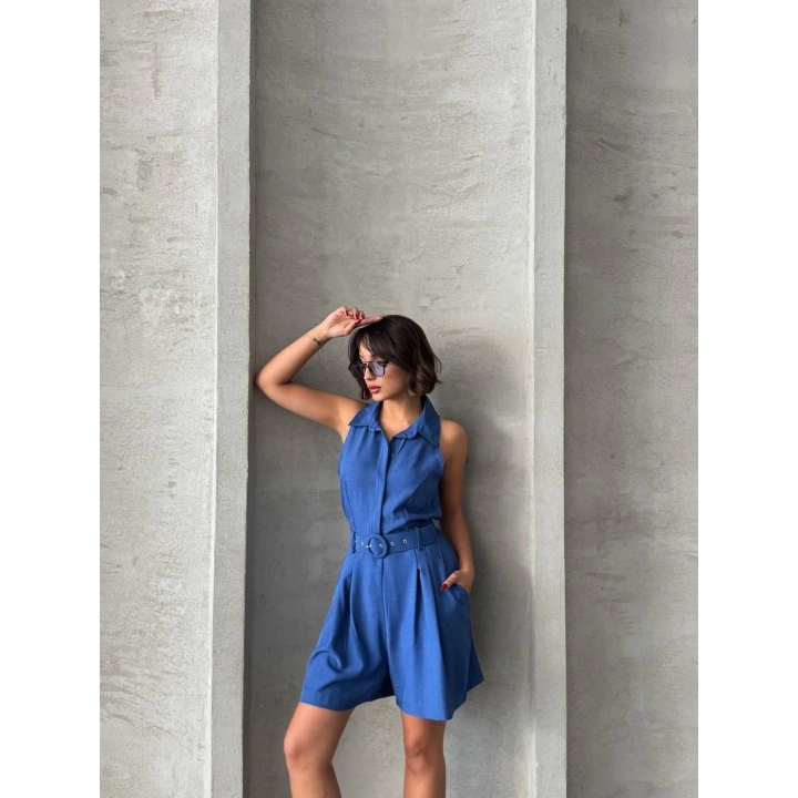 Yakalı şort tulum