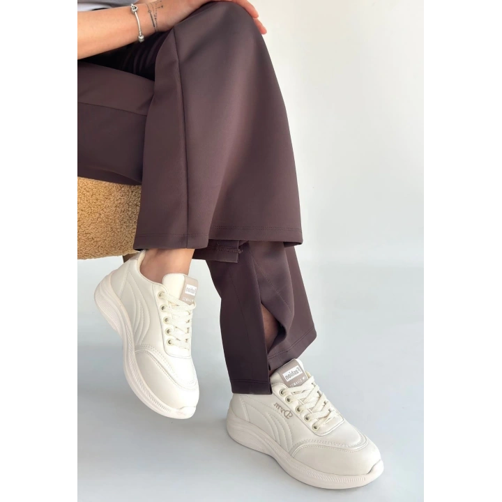 Yejja Bej Cilt Bağcıklı Spor Ayakkabı