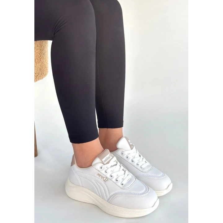 Yejja Beyaz Cilt Bağcıklı Spor Ayakkabı