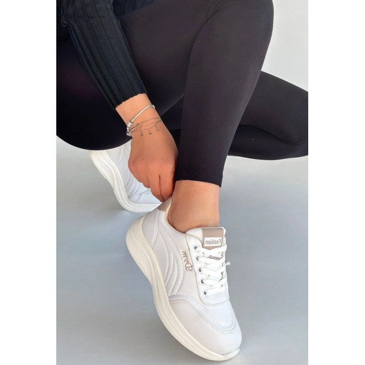 Yejja Beyaz Cilt Bağcıklı Spor Ayakkabı