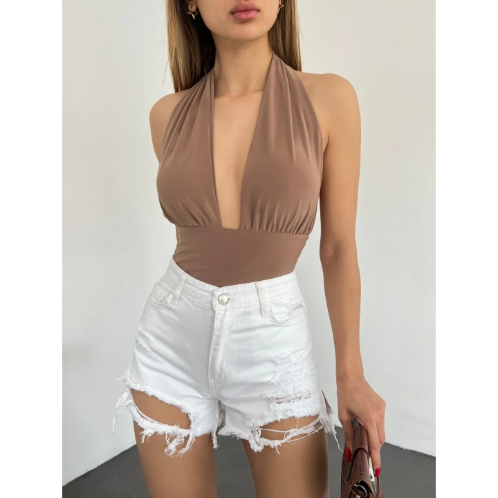 Yıkamalı Lazer Yırtıklı Mini Denim Şort