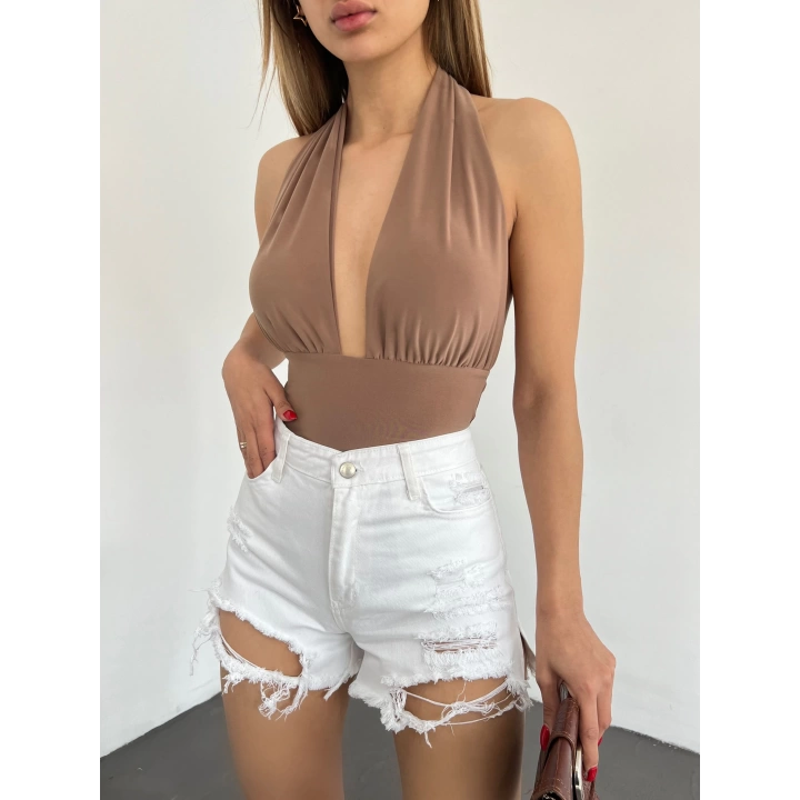 Yıkamalı Lazer Yırtıklı Mini Denim Şort