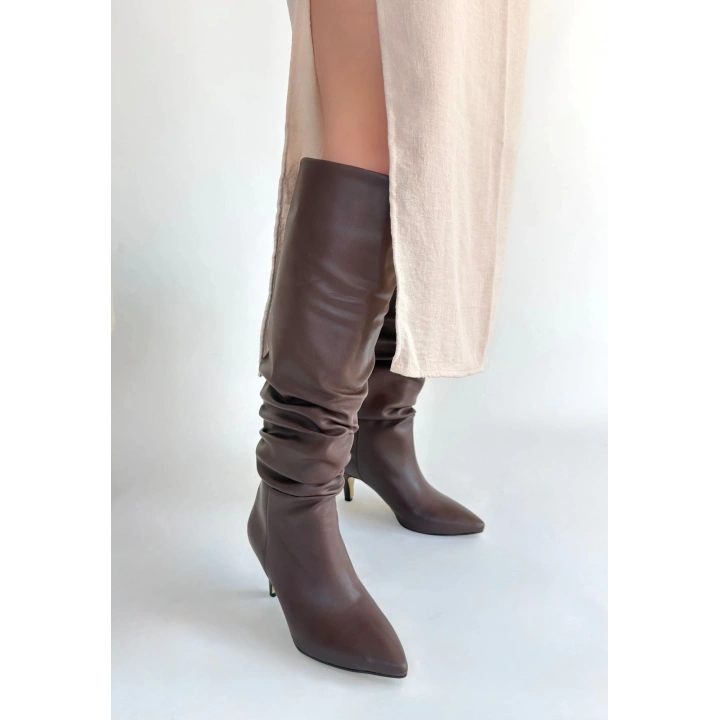 Zelya Kahverengi Cilt Topuklu Çizme