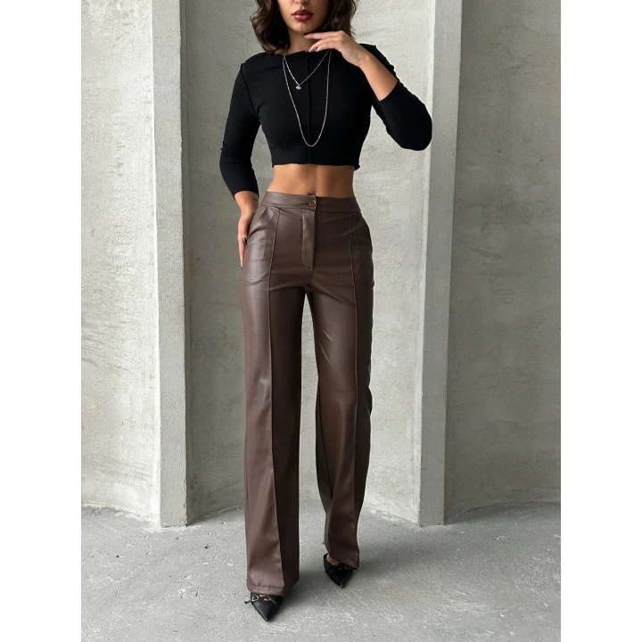 Zr deri palazzo pantolon kahve h24654