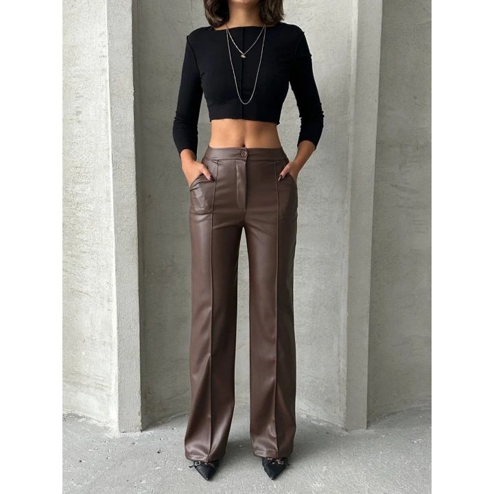 Zr deri palazzo pantolon kahve h24654