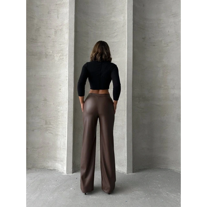 Zr deri palazzo pantolon kahve h24654