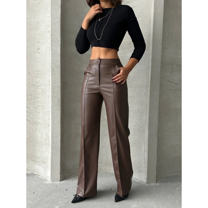 Zr deri palazzo pantolon kahve h24654